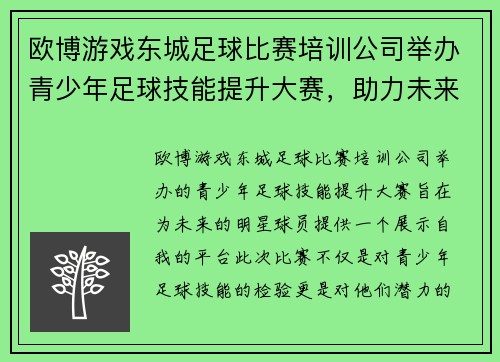 欧博游戏东城足球比赛培训公司举办青少年足球技能提升大赛，助力未来明星球员成长