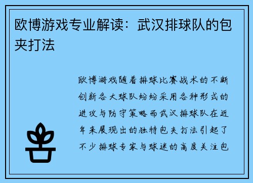 欧博游戏专业解读：武汉排球队的包夹打法